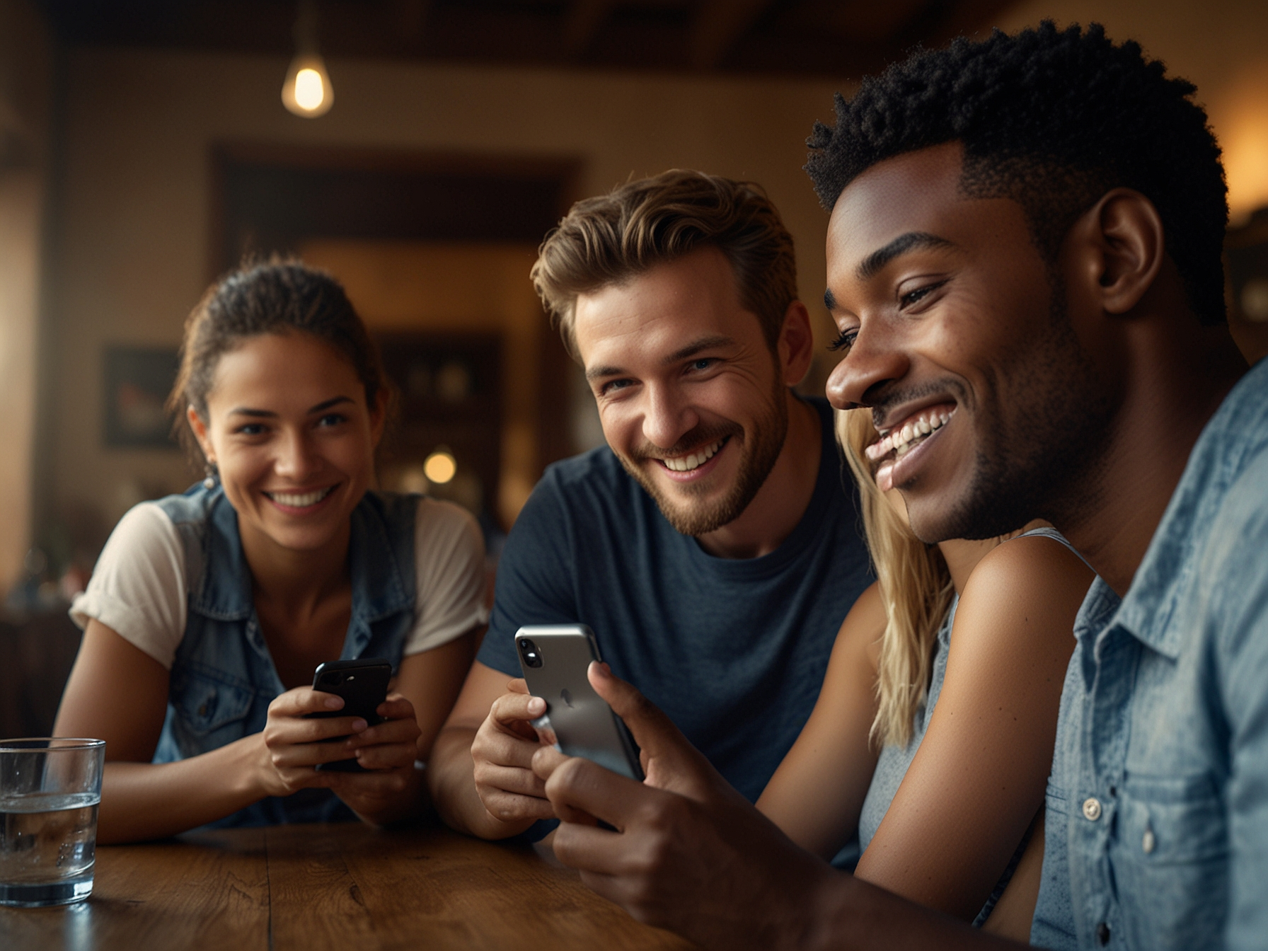 Glückliche Spieler am Handy